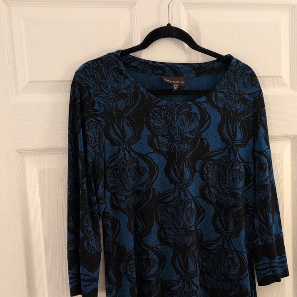 Dana Buchman Teal and Black 3/4 Sleeve Sheath Dress